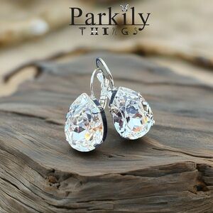 Handcrafted earrings with clear sparkly teardrop Swarovski crystal